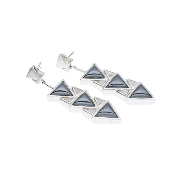 Spearhead Earrings | Hematite and White Agate with Sterling Silver