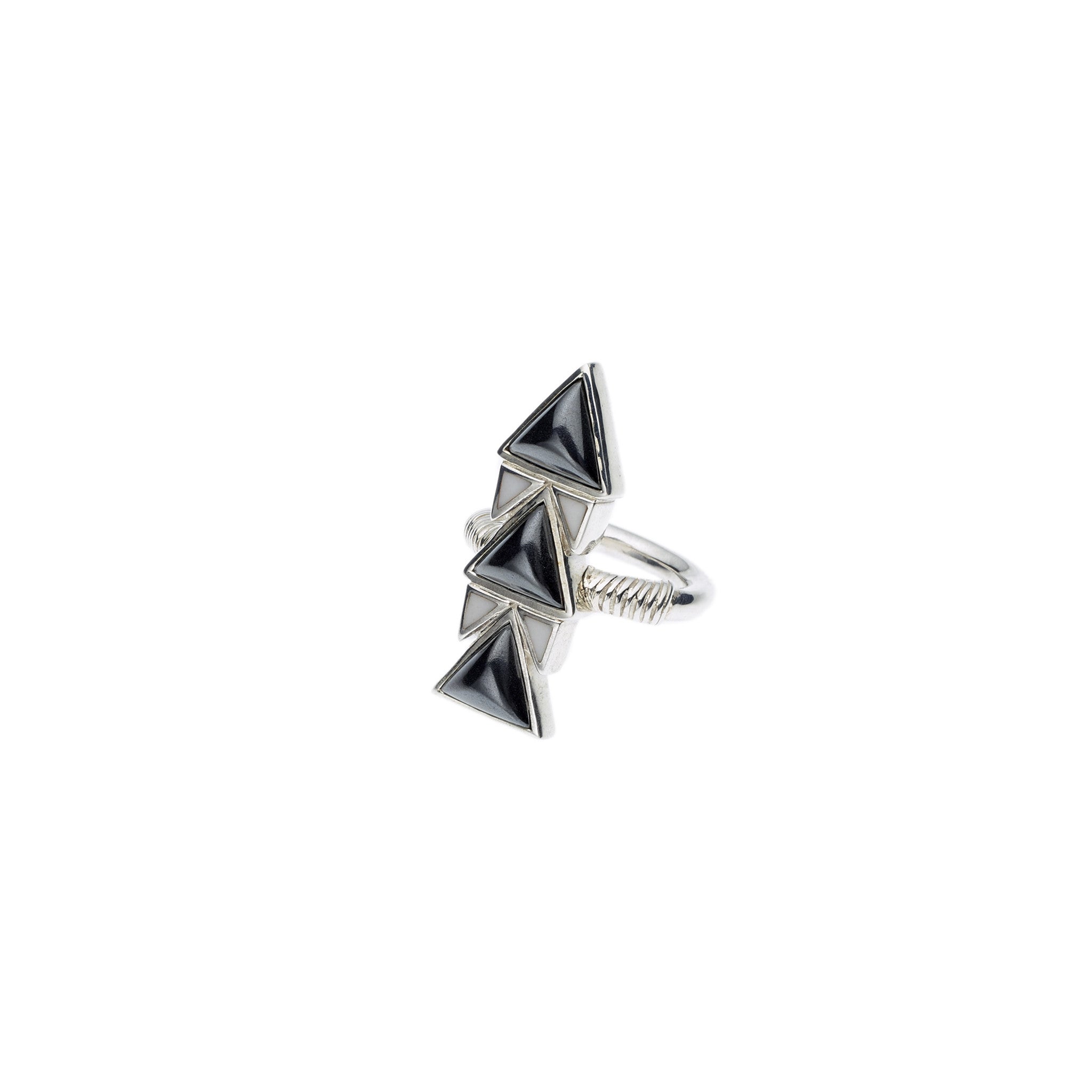 Spearhead Ring | Hematite and White Agate with Sterling Silver