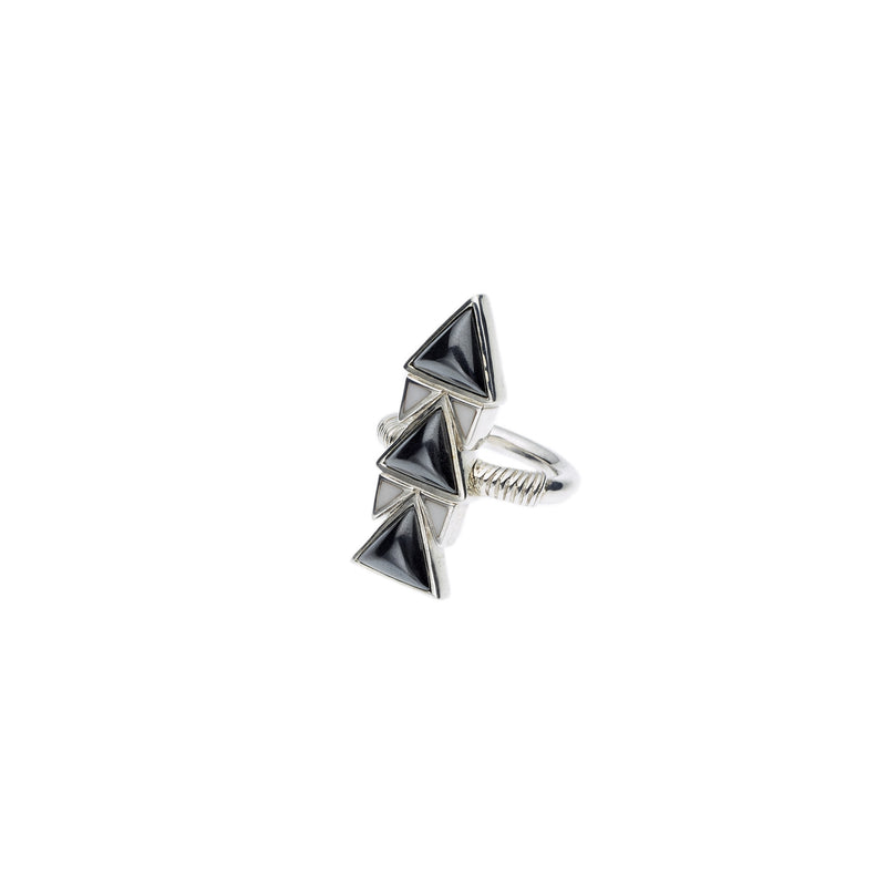 Spearhead Ring | Hematite and White Agate with Sterling Silver