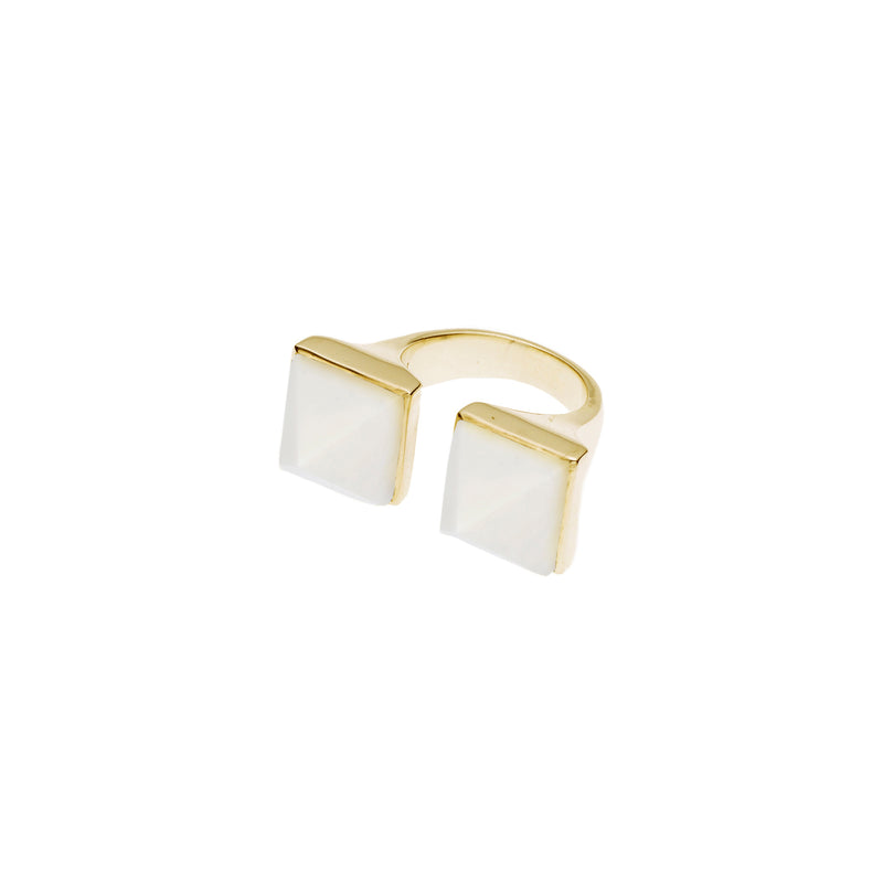 Twin Spirit Ring | White Calcite with Gold Plate